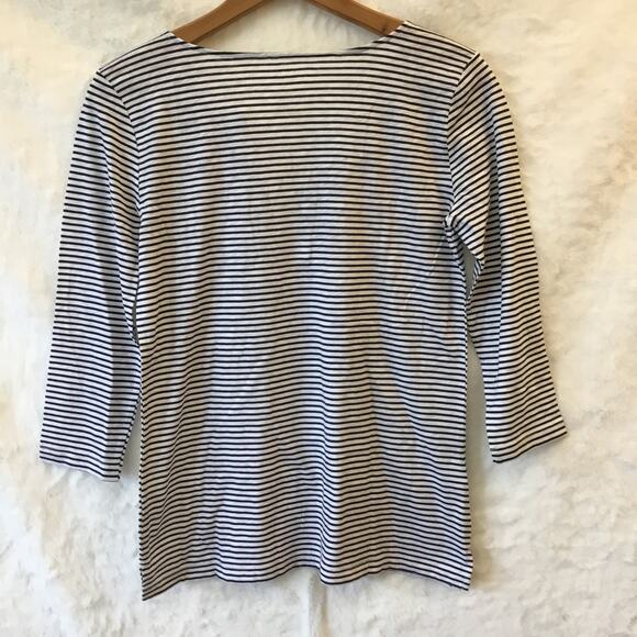 LOFT Blue Striped Floral Split Neck Tee - Picture 9 of 11